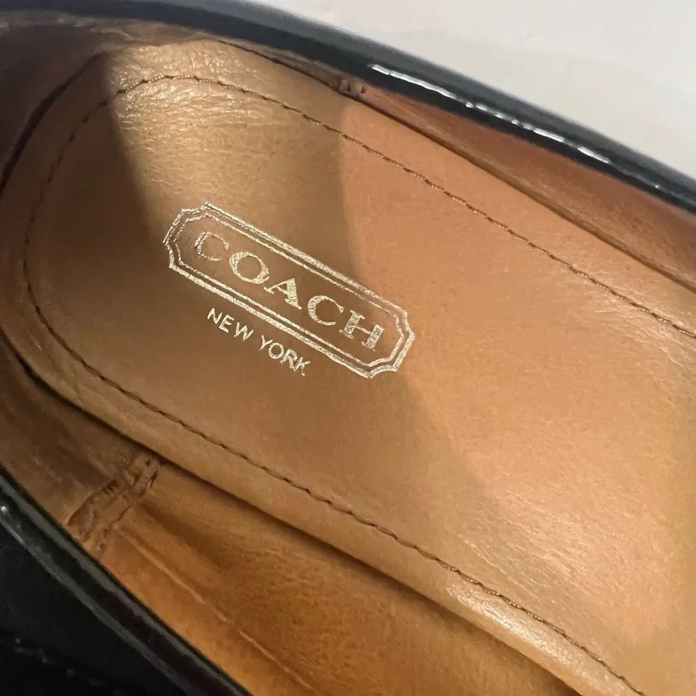 Coach Black Signature Jacquard & Patent Leather Loafers with Silver Hardware Sz
